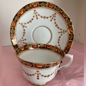 Antique Royal Albert Crown China Bone China Teacup and Saucer in “Imari” Pattern